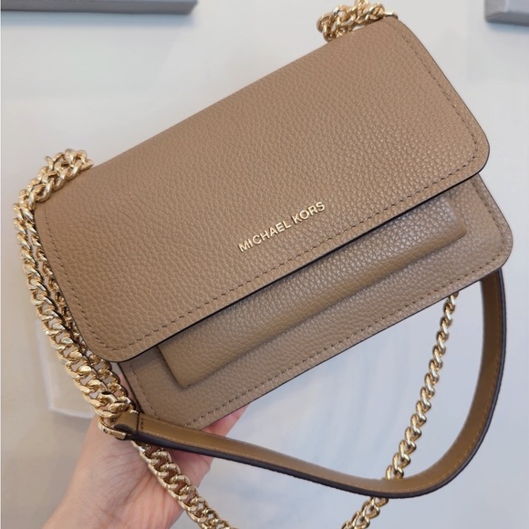 NWT Michael Kors Claire Small Pebbled Leather Crossbody Bag Husk